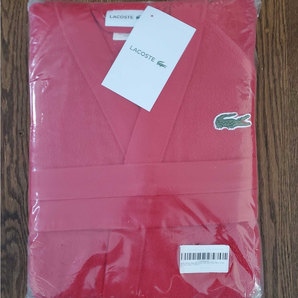 Lacoste Logo Patch 100% Cotton Pique Bath Robe, Red Formula 1, One Size, Unisex